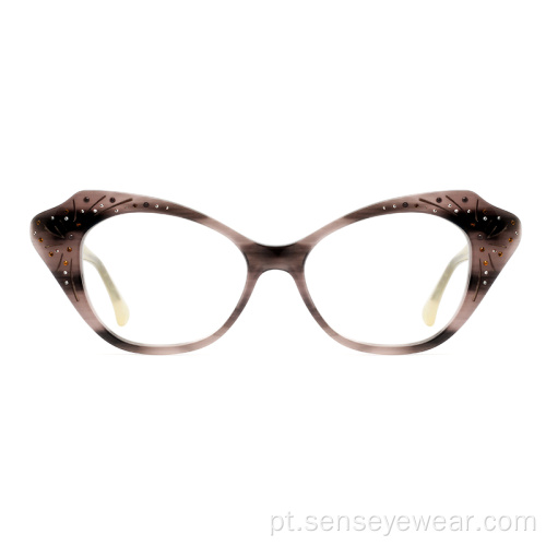 Mulheres Rhinestone Diamond Acetate Ópluos Óculos Ópticos